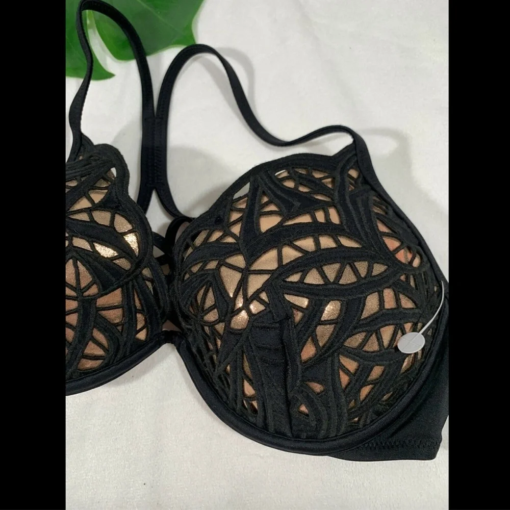 NEW $33 Shade & Shore Light Lift Laser Cut Metallic‎ Bikini Top [ SZ 34C ] #3357